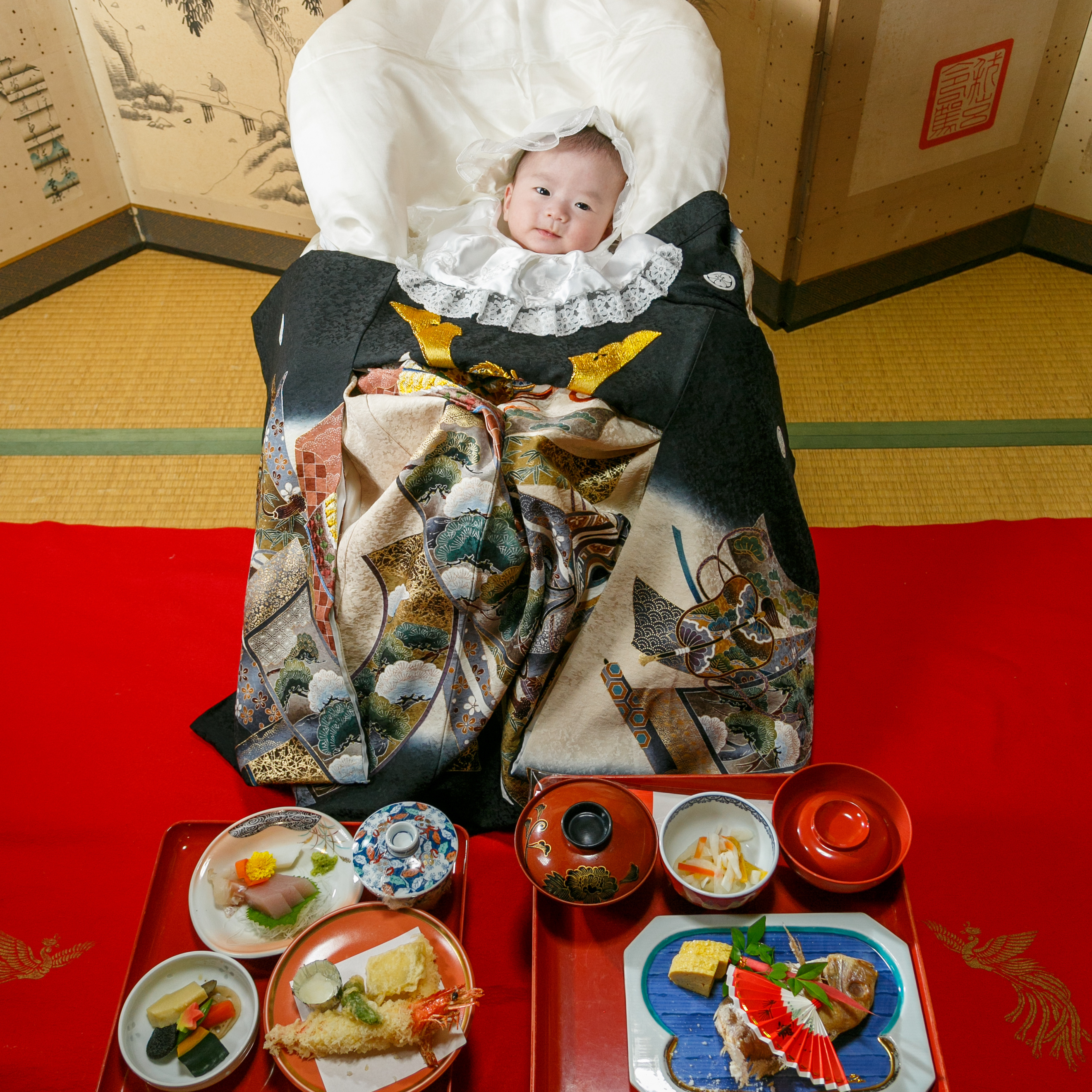 ご自宅にて　お食い初め　赤ちゃん一人写し